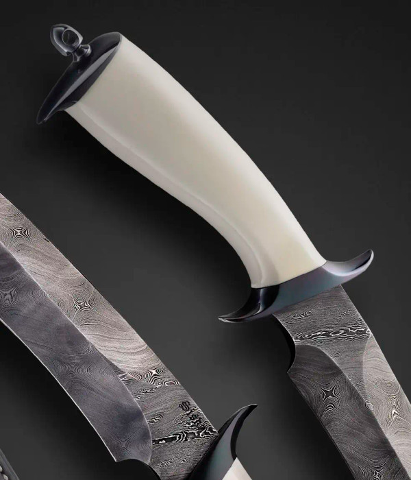 Antique Mammoth Fighter with Damascus Blade by Jim Siska, 98 on Back of Sheath Antique Mammoth Fighter with Damascus Blade by Jim Siska, 98 on Back of Sheath