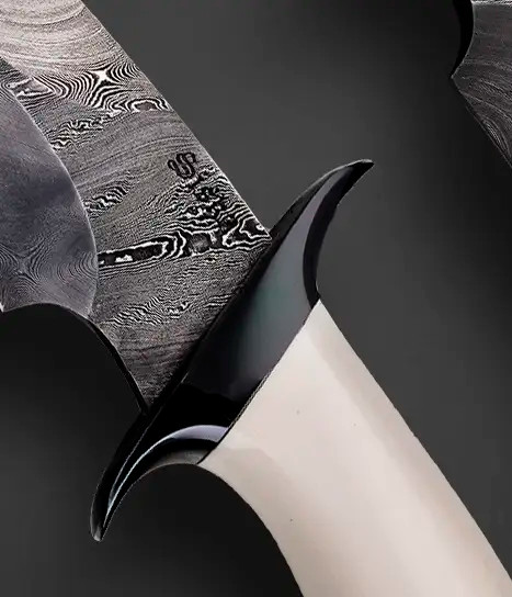 Antique Mammoth Fighter with Damascus Blade by Jim Siska, 98 on Back of Sheath