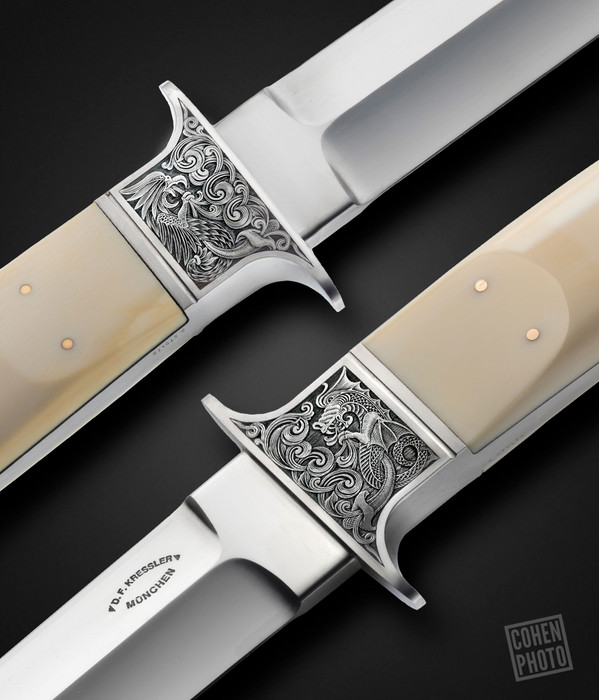 Dragon Engraved Fighter by Dietmar Kressler with Antique Mammoth Scales, Engrv. Stanley Stolz Dragon Engraved Fighter by Dietmar Kressler with Antique Mammoth Scales, Engrv. Stanley Stolz
