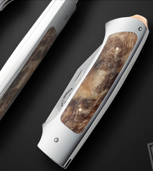 Amber Inlay with 18kt Gold Shield, Pins & Back Spacer and Rose Gold Lock Bar by Dietmar Kressler, S/N #1