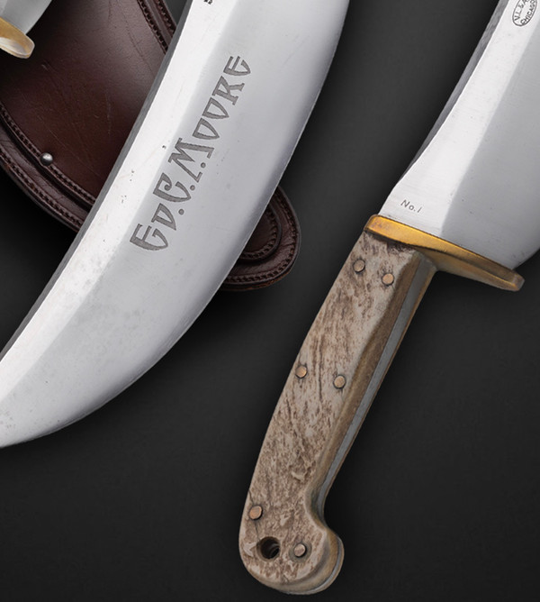 One of a Kind Camp Knife by William Wales (Bill) Scagel), with Moose Handle, Silver Arrowhead Shield, Custom Made for Famous Sportsman, Ed.G.Moore, Circa 1923; Sold Out of VL&A, Chicago, ❗RARE❗PUBLISHED❗