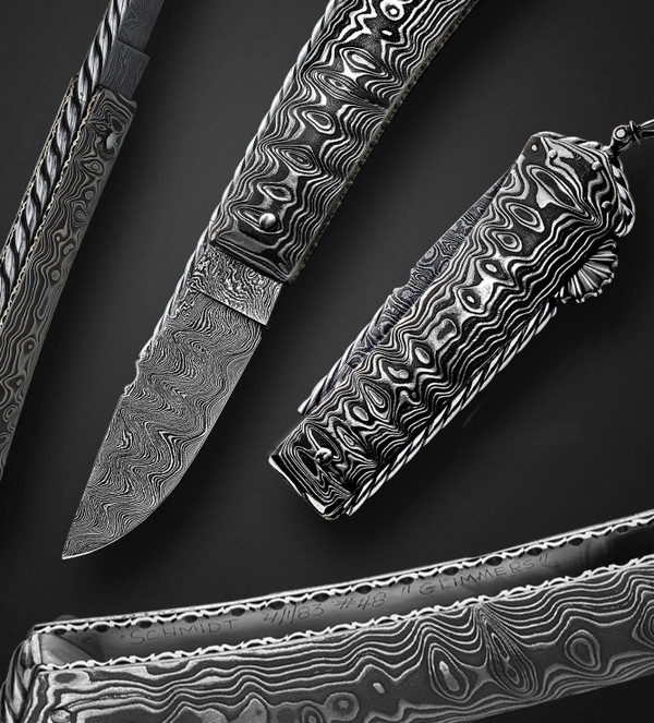 "GLIMMERS" 4/1/83 #48, All Damascus Folder by Jim Schmidt ❗RARE❗