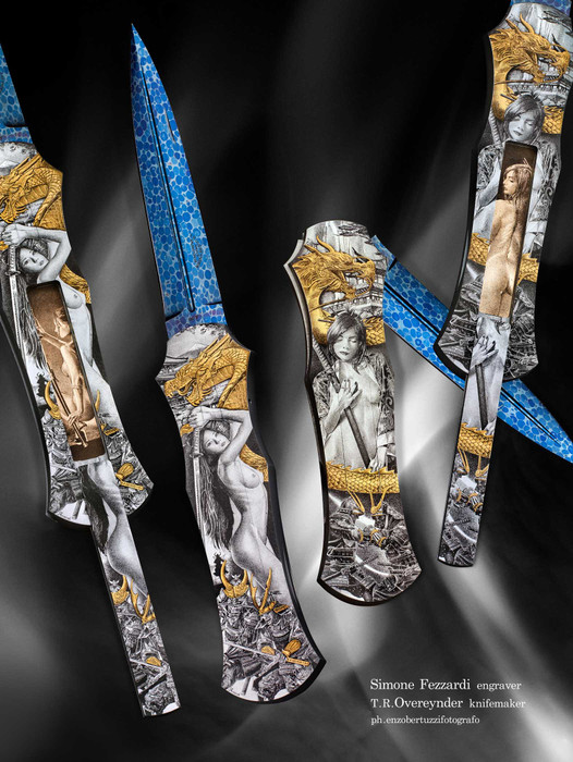 Double Pocket Locket by Tom Overeynder, Bertie Rietveld Dragonskin Damascus Blade & Simone Fezzardi Engraving