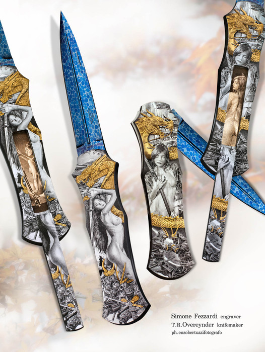 Double Pocket Locket by Tom Overeynder, Bertie Rietveld Dragonskin Damascus Blade & Simone Fezzardi Engraving