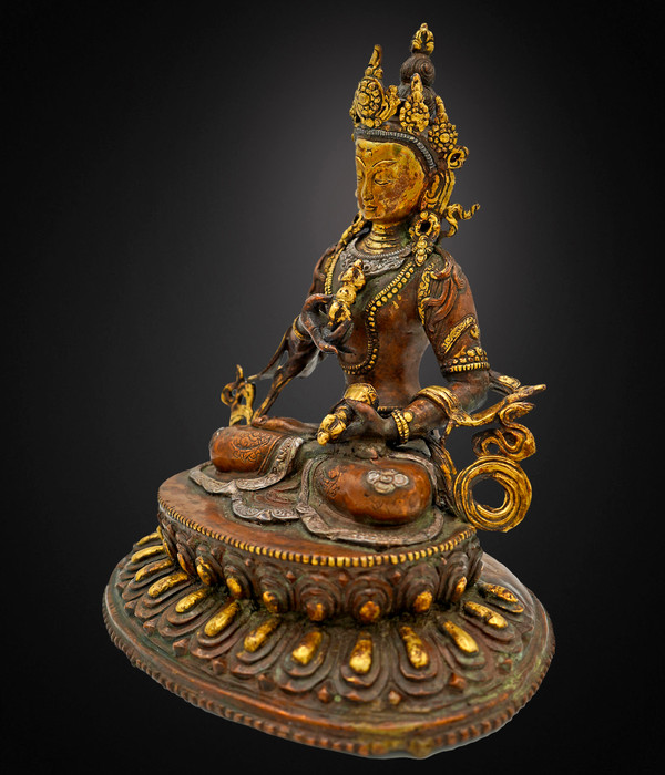 Antique Tibetan Gilt-Bronze Vajrasattva  with Gold and Silver Accents