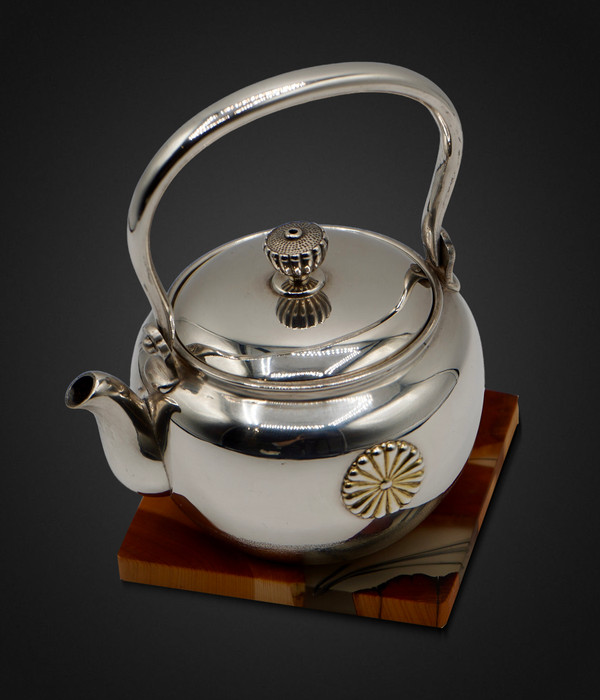 Antique Japanese Imperial Silver Kettle (Yakan)