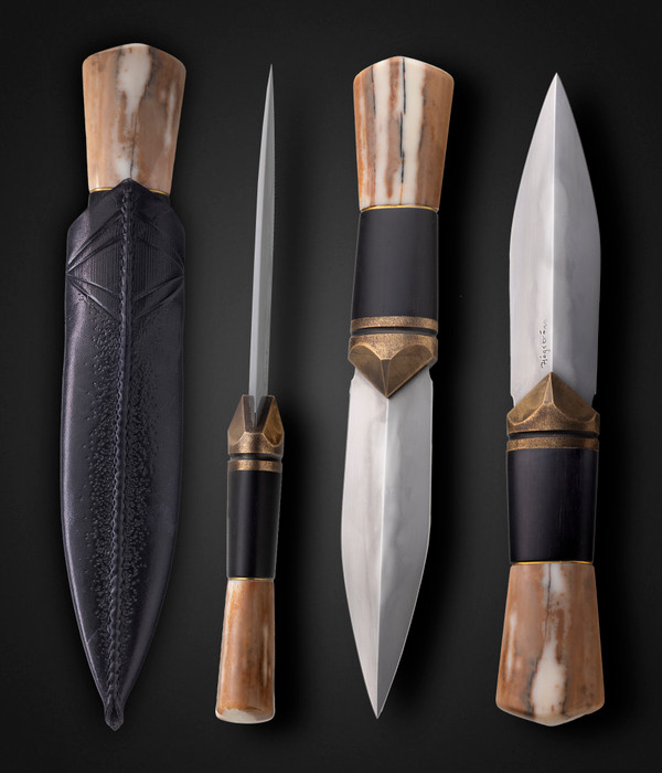 Swedish Dagger with Ancient Walrus Fossil, Ebony & Bronze