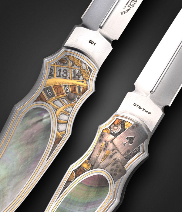 Jon Robyn Engraved Gambler Lockback Dagger