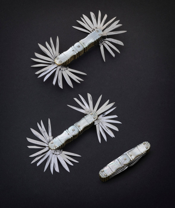 Mid-19th-Century Sheffield Carved Mother-of-Pearl Multiblade Exhibition Knife