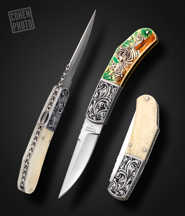 McBurnette Custom Rare Automatic  Folder with Engraving and Scrimshaw