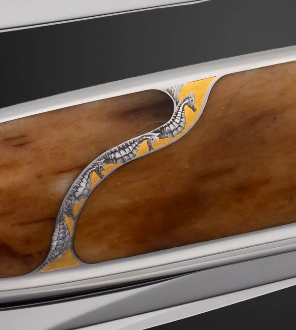 Charles Bennica Folder with Mammoth Ivory, Engraved by Ezio Zatti