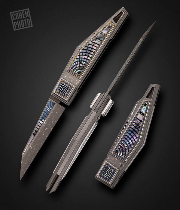 Antonio Fogarizzu Jumbo Kube Double Action Automatic Folder with Damascus & Mother of Pearl Inlays