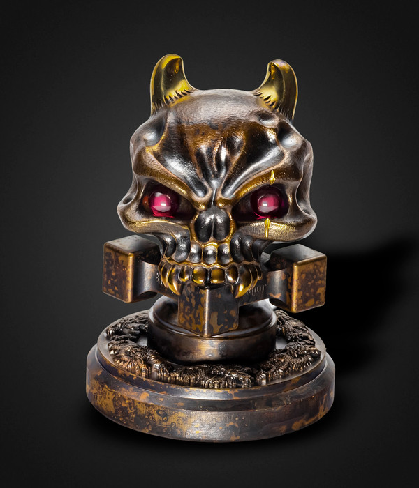 Steel Flame Gargantuan Hannya Skull Desktop Spinner by Derrick Obatake