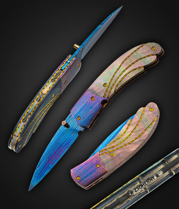 メダル彫刻セット LES CHEFS-D'OEUVRE Michael Zscherny Mother-of-Pearl & Damascus Art Folder Knife