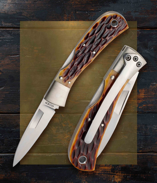 EOL-B, Lockback, Serial #013, Stag Folder with Pocket Clip