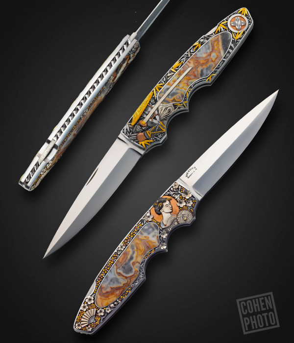 Lockback with Jasper and Japanese Engraving, Joe Kious & and C.J. Kai Engraving