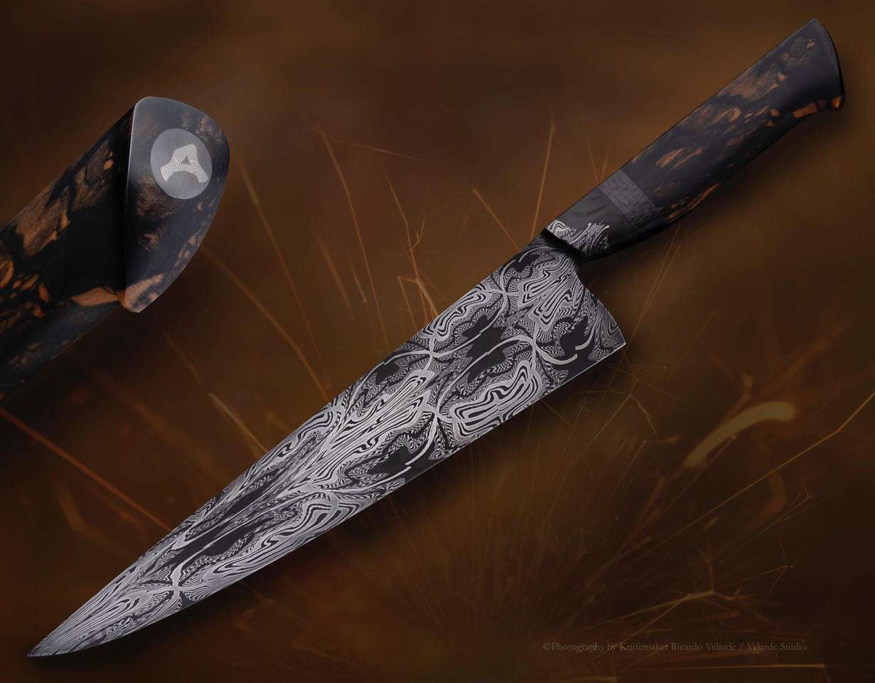 Anger, Nick, Damascus Chef Knife with Ebony Knife | Farina Fine