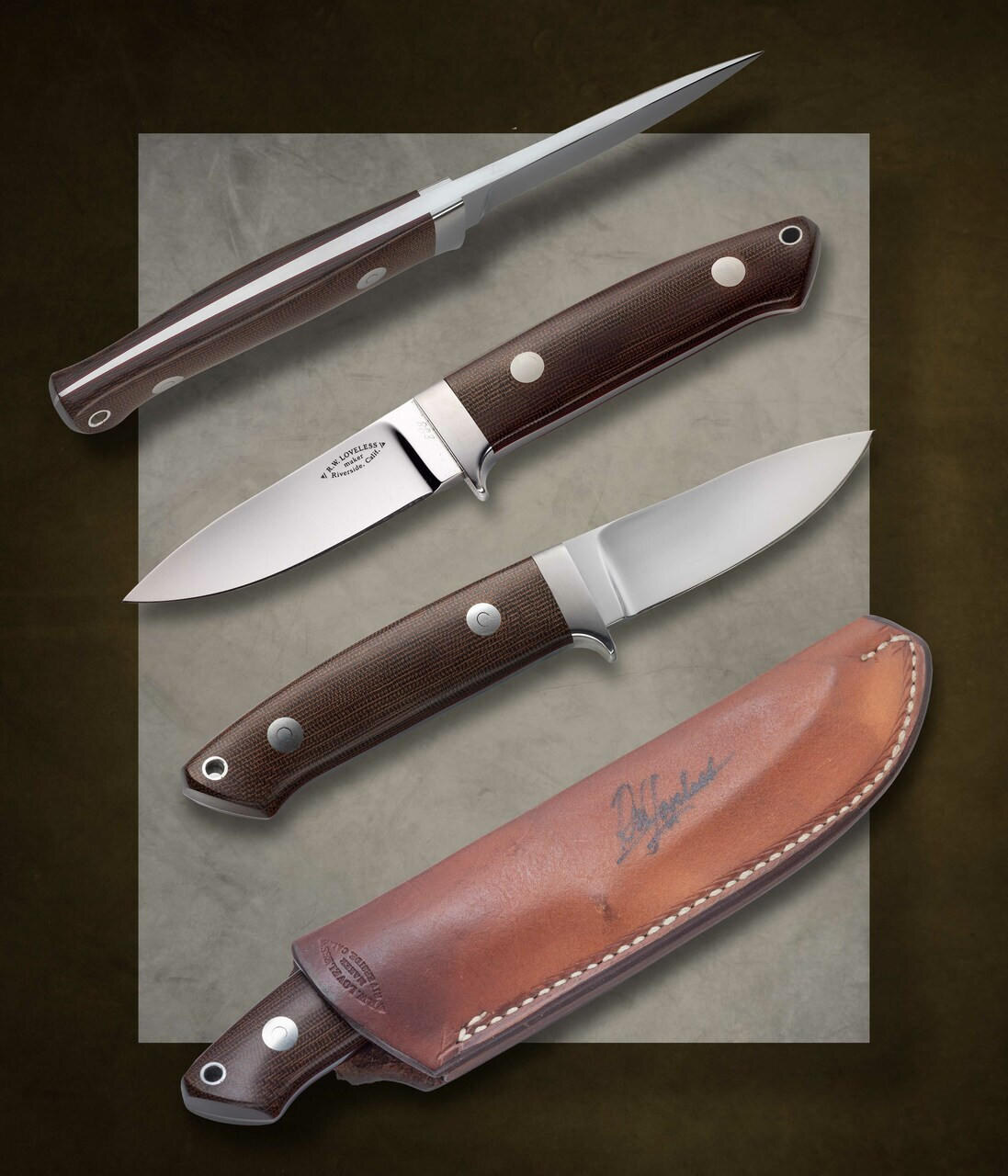 Loveless, R.W., Bob, Semi Skinner, Green Micarta Knife | Farina