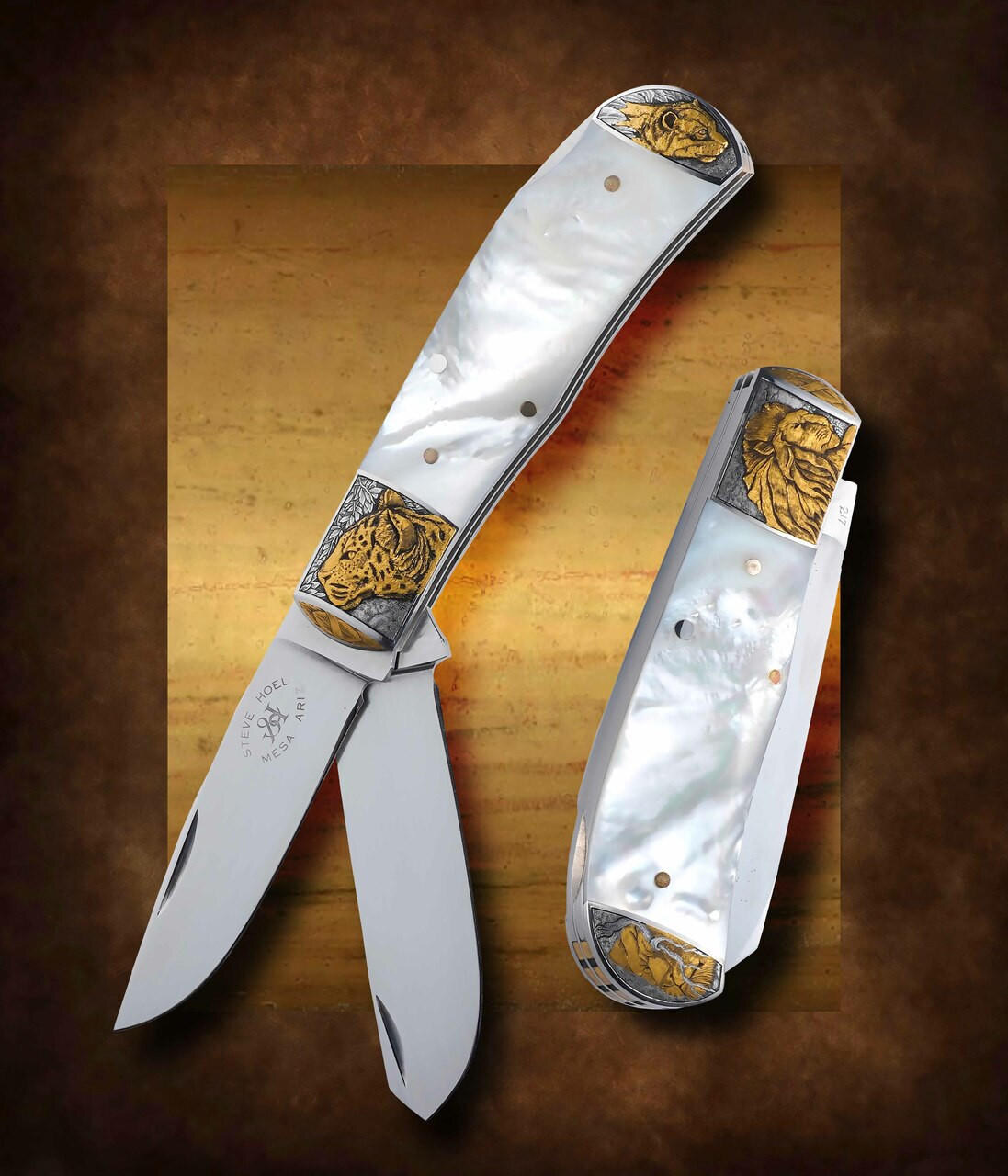 Hoel, Steve, 2 Blade, Mother of Pearl, Big Cats, Engr. by Ron