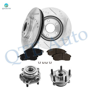 Set of 8 Front 296mm Drilled Slotted Brake Disc Rotors-Ceramic Brake Pad Kit-Wheel Hub Bearing Assembly For 2017-2019 Nissan Sentra