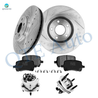 Set of 8 Front 296mm Drilled Slotted Brake Disc Rotors-Ceramic Brake Pad Kit-Wheel Hub Bearing Assembly For 2006-2010 Pontiac G6