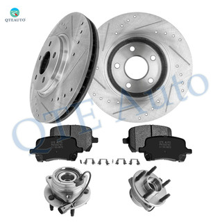Set of 8 Front 296mm Drilled Slotted Brake Disc Rotors-Ceramic Brake Pad Kit-Wheel Hub Bearing Assembly For 2006-2010 Pontiac G6