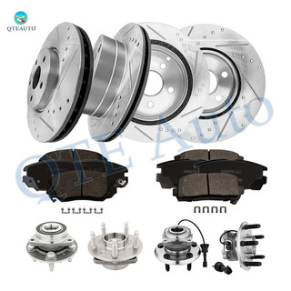 Set of 16 Front 321mm-Rear 303mm Drilled Slotted Brake Disc Rotors-Ceramic Brake Pad Kit-Wheel Hub Bearing Assembly For 2010-2017 GMC Terrain