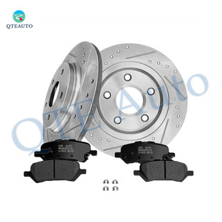 Set of 6 Rear 305mm Drilled Slotted Brake Disc Rotors-Ceramic Brake Pad Kit For 2009-2015 Toyota Venza