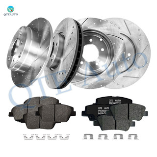 Set of 12 Front 300mm-Rear 284mm Drilled Slotted Brake Disc Rotors-Front 8595-D1444 Rear Ceramic Brake Pad Kit For 2011-2015 KIA Optima