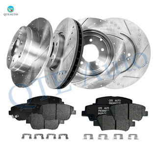 Set of 12 Front 300mm-Rear 284mm Drilled Slotted Brake Disc Rotors-Front D1444 8595 Rear Ceramic Brake Pad Kit For 2011-2015 Hyundai Sonata