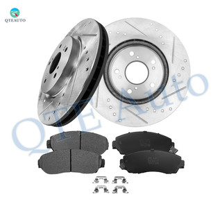 Set of 6 Front 296mm Drilled Slotted Brake Disc Rotors-Ceramic Brake Pad Kit For 2007-2011 Honda CR-V
