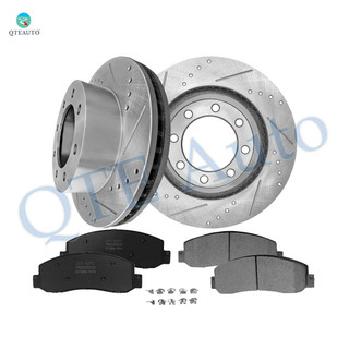 Set of 6 Front 347mm Drilled Slotted Brake Disc Rotors-Ceramic Brake Pad Kit For 2005-2007 Ford F-350 Super Duty