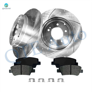 Set of 6 Rear 284mm Drilled Slotted Brake Disc Rotors-Ceramic Brake Pad Kit For 2011-2015 Hyundai Sonata