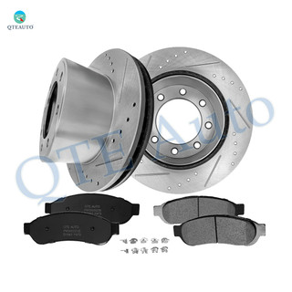 Set of 6 Rear 340mm Drilled Slotted Brake Disc Rotors-Ceramic Brake Pad Kit For 2008-2012 Ford F-250 Super Duty