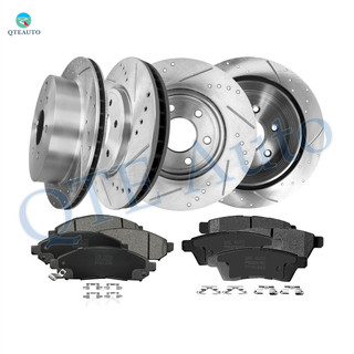 Set of 12 Front 296mm-Rear 286mm Drilled Slotted Brake Disc Rotors-Ceramic Brake Pad Kit For 2005-2015 Nissan Xterra