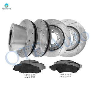 Set of 12 Front 347mm-Rear 340mm Drilled Slotted Brake Disc Rotors-Ceramic Brake Pad Kit For 2005-2007 Ford F-350 Super Duty