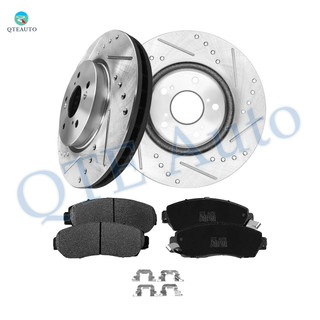 Set of 6 Front 296mm Drilled Slotted Brake Disc Rotors-D1521 7994 Ceramic Brake Pad Kit For 2010 2011 Honda Accord Crosstour