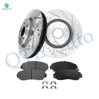 Set of 6 Front 296mm Drilled Slotted Brake Disc Rotors-Ceramic Brake Pad Kit For 2010 2011 Honda CR-V