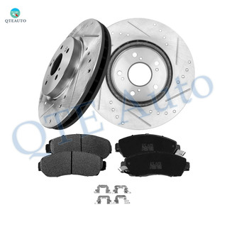 Set of 6 Front 296mm Drilled Slotted Brake Disc Rotors-Ceramic Brake Pad Kit For 2007-2012 2014-2016 Honda CR-V