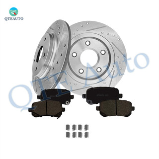 Set of 6 Rear 305mm Drilled Slotted Brake Disc Rotors-Ceramic Brake Pad Kit For 2009-2012 Volkswagen Routan