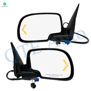Driver & Passenger Side Mirrors, Left-Right Power Heated With 1 Paintable and 1 Textured Black Cap Manual Folding with Turn Signal Light For 2003-2006 Chevrolet Avalanche 1500, Door Mirror Pair of 2