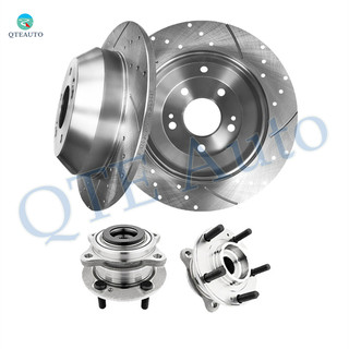 Set of 4 Rear 302mm Drilled Slotted Brake Disc Rotors-Wheel Hub Bearing Assembly For 2013-2018 Hyundai Santa FE Sport