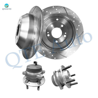 Set of 4 Rear 302mm Drilled Slotted Brake Disc Rotors-Wheel Hub Bearing Assembly For 2010-2018 Hyundai Santa FE FWD