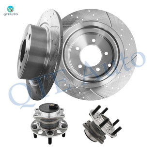Set of 4 Rear 302mm Drilled Slotted Brake Disc Rotors-Wheel Hub Bearing Assembly For 2008 2009 Dodge Caliber