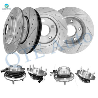 Set of 8 Front 302mm-Rear 305mm Drilled Slotted Brake Disc Rotors-Wheel Hub Bearing Assembly For 2008-2010 Dodge Grand Caravan