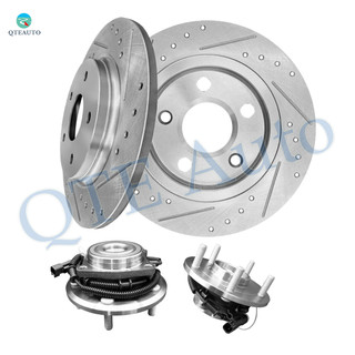 Set of 4 Rear 305mm Drilled Slotted Brake Disc Rotors-Wheel Hub Bearing Assembly For 2009-2011 Volkswagen Routan