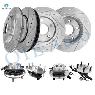 Set of 8 Front 302mm-Rear 305mm Drilled Slotted Brake Disc Rotors-Wheel Hub Bearing Assembly For 2008-2011 Chrysler Town & Country