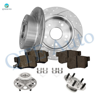 Set of 8 Rear 260mm Drilled Slotted Brake Disc Rotors-Wheel Hub Bearing Assembly-Ceramic Brake Pad Kit For 1998-2002 Honda Accord