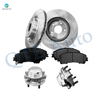 Set of 8 Front 320mm Drilled Slotted Brake Disc Rotors-Wheel Hub Bearing Assembly-Ceramic Brake Pad Kit For 2017-2019 Infiniti Q50