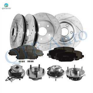 Set of 16 Front 330mm-Rear 328mm Drilled Slotted Brake Disc Rotors-Ceramic Brake Pad Kit-Wheel Hub Bearing Assembly For 2012-2016 Chrysler Town & Country